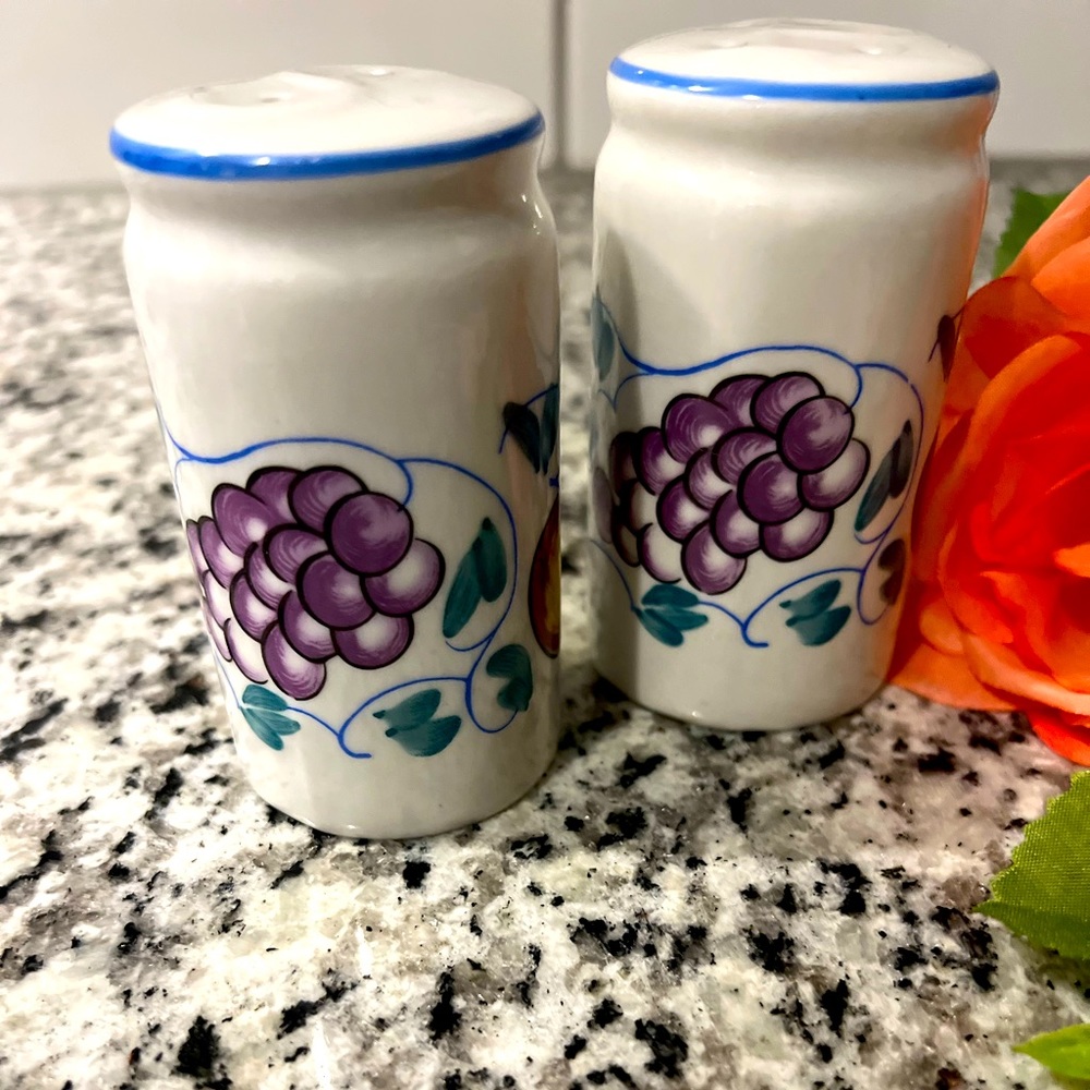 FRUTTIE by Tabletops Unlimited Salt‎ and Pepper shakers White China Cottage Farm